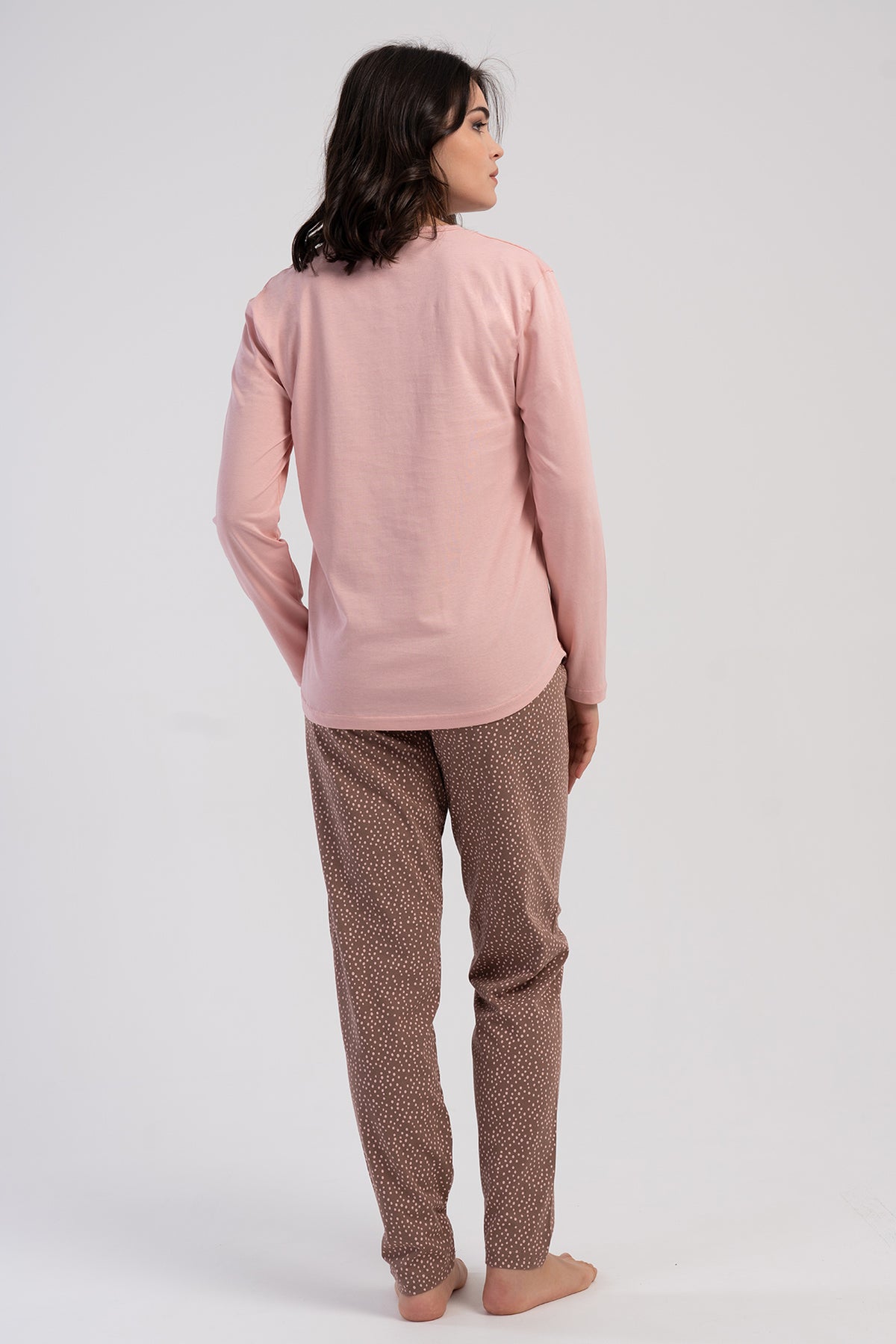 SET PIJAMA DE DAMĂ P.SUPREM XXL CU GÂT ROTUND, MÂNECĂ LUNGĂ ȘI TIV OVAL - ROZ
