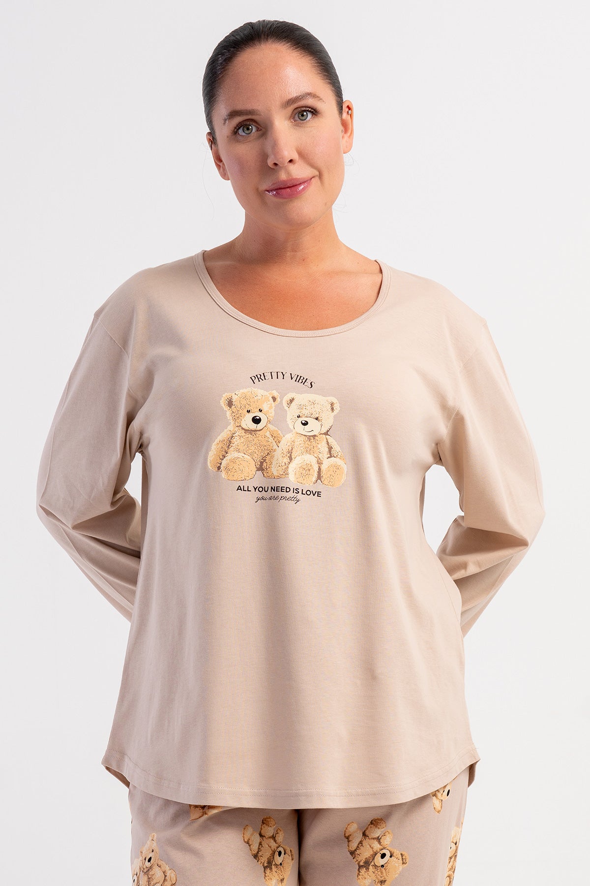 SET PIJAMALE DAMA P.SUPREM XXL, GULER ROTUND, MÂNECĂ LUNGĂ, TIV OVAL - ROZ DESCHIS