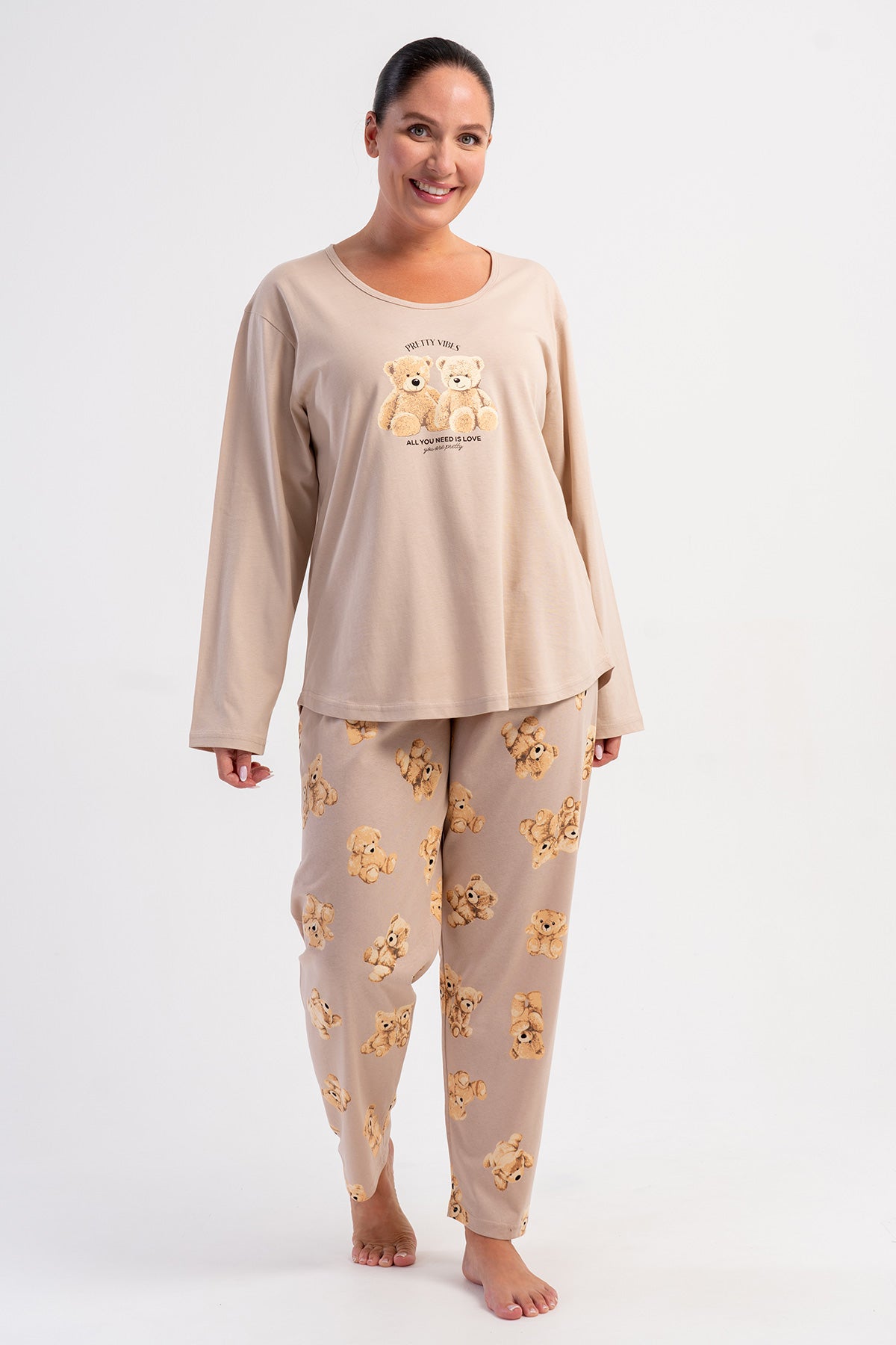 SET PIJAMALE DAMA P.SUPREM XXL, GULER ROTUND, MÂNECĂ LUNGĂ, TIV OVAL - ROZ DESCHIS