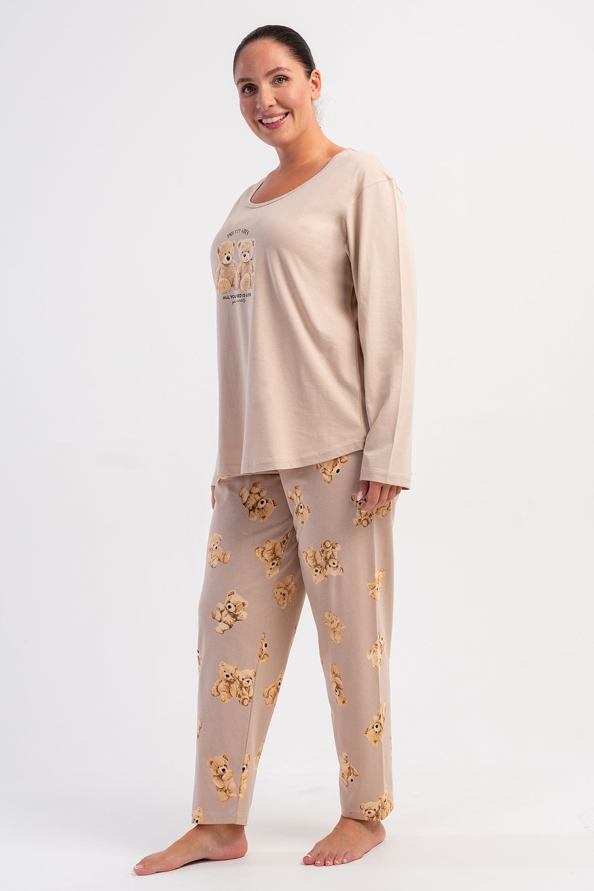 SET PIJAMALE DAMA P.SUPREM XXL, GULER ROTUND, MÂNECĂ LUNGĂ, TIV OVAL - ROZ DESCHIS