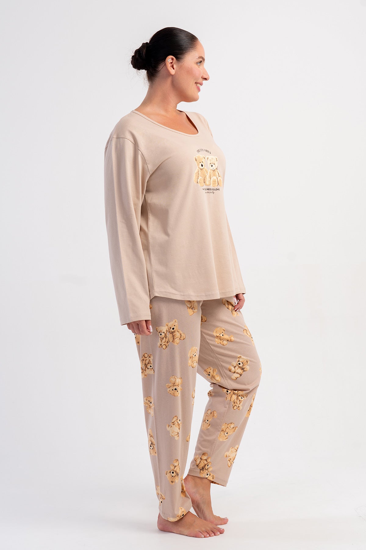 SET PIJAMALE DAMA P.SUPREM XXL, GULER ROTUND, MÂNECĂ LUNGĂ, TIV OVAL - ROZ DESCHIS
