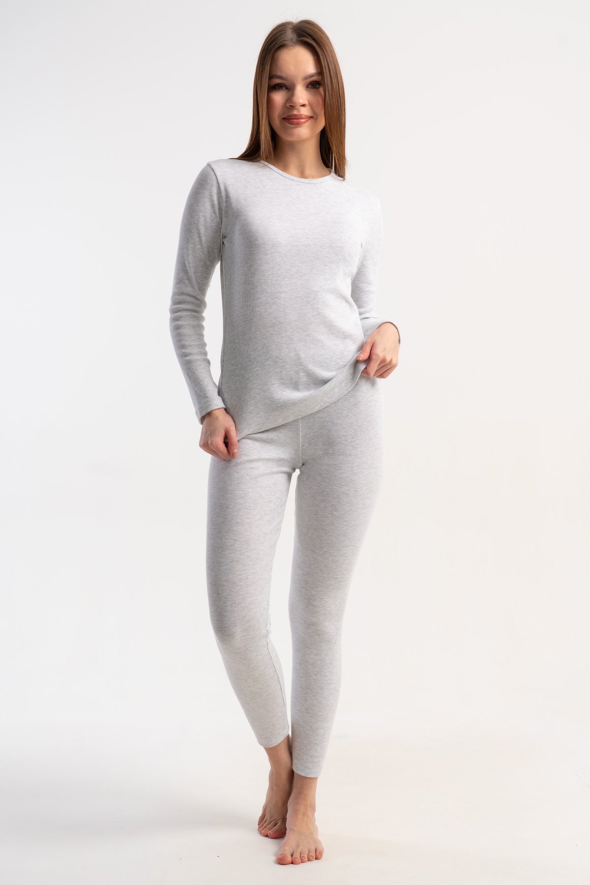 COSTUM TERMIC DAMĂ ÎNTREG, MÂNECĂ LUNGĂ, PANTALON LUNG - GRI ÎNCHIS