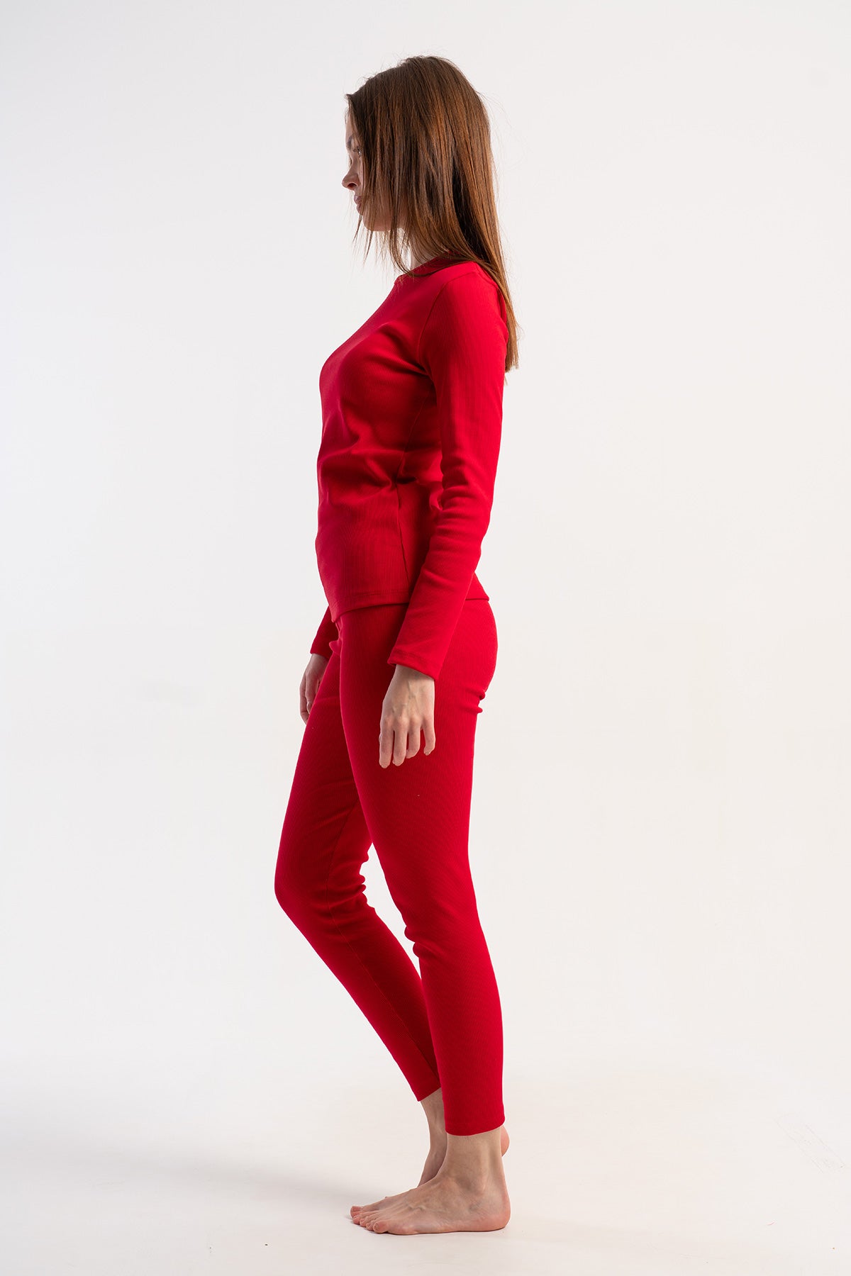 SET DE LENJERIE DE CORP DAMĂ CU MÂNECĂ LUNGĂ ȘI PANTALONI LUNGI, CASCSCORSE - ROȘU