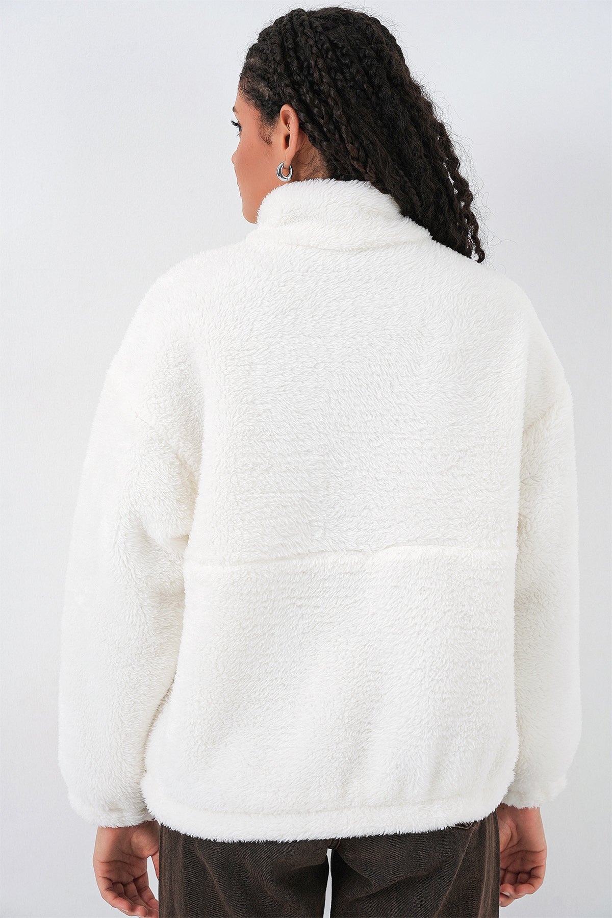 5194 Kadın Peluş Mont Ceket - Ekru