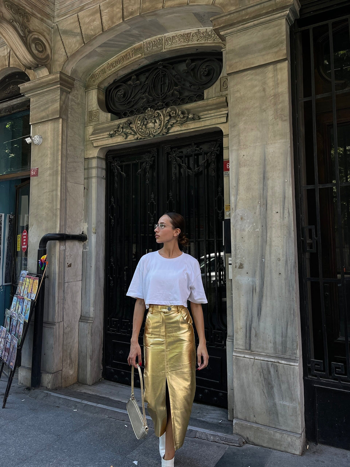 Gold Foil Front Slit Skirt