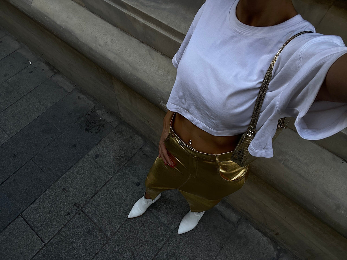 Gold Foil Front Slit Skirt