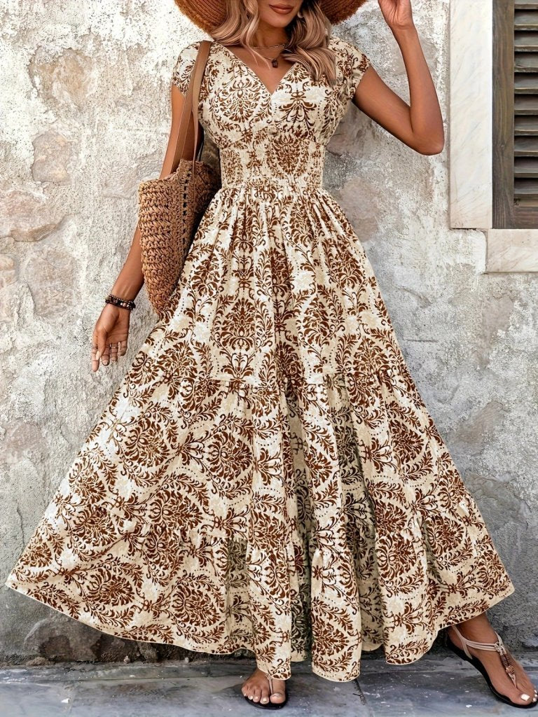 Rochie maxi cu mâneci scurte, guler wrap, talie elastică, jersey, 37495