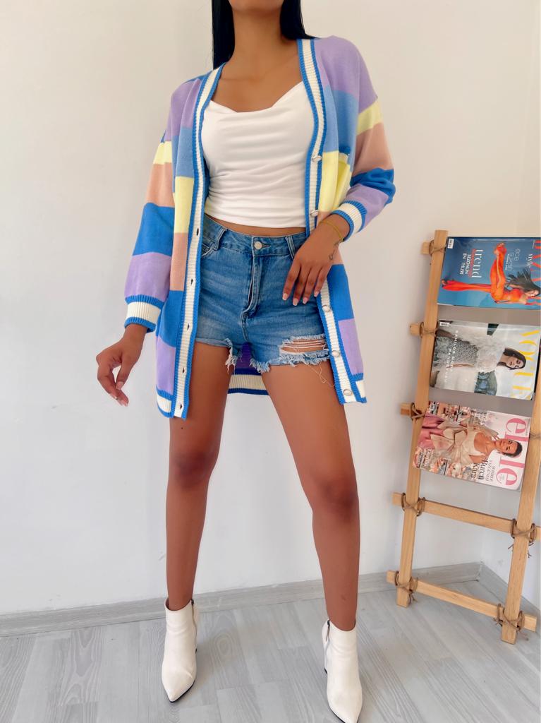 Cardigan colorat 837 - Albastru