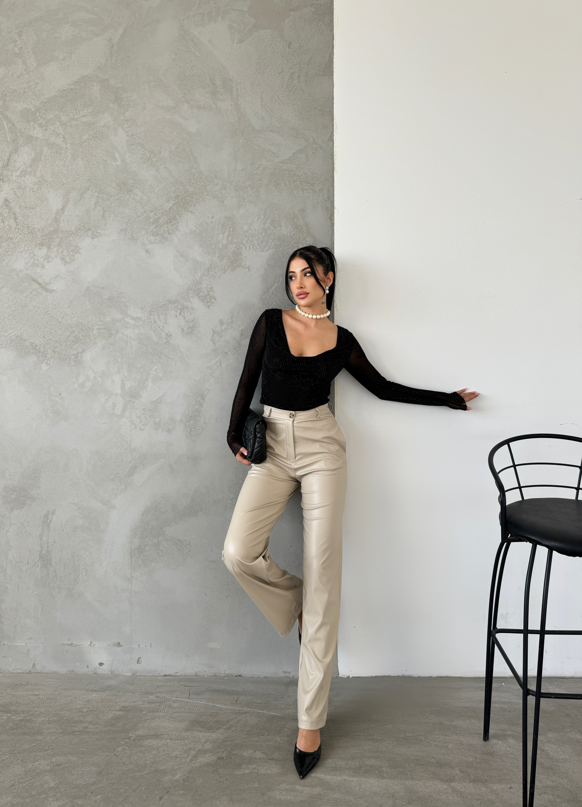 Pantaloni din piele bej Palazzo