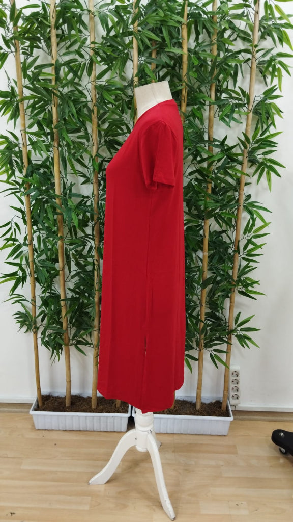 Women's Short Sleeve Slit Detail Loose Viscose Dress, 32712