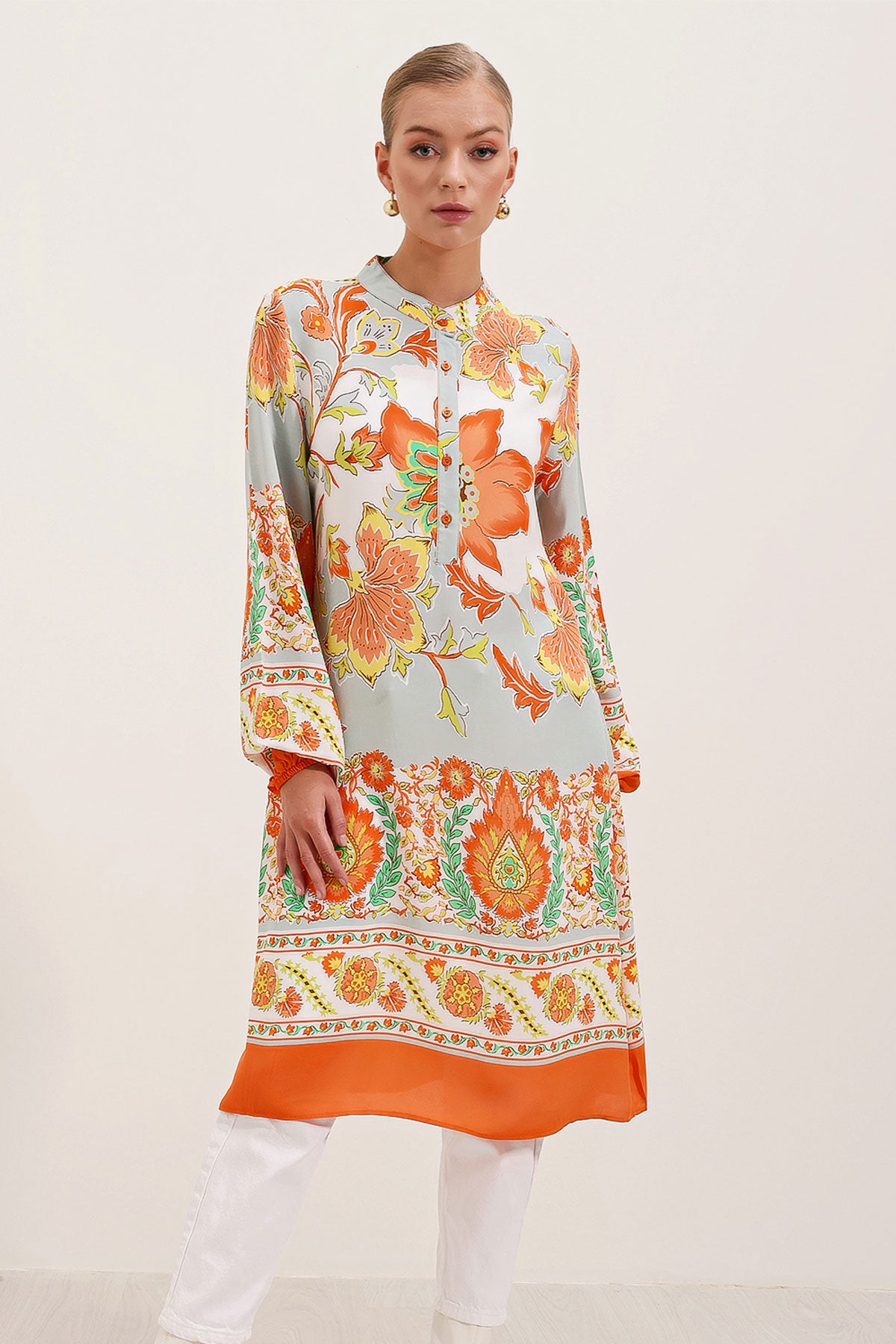 5903 Rochie din viscoză cu model - Portocaliu