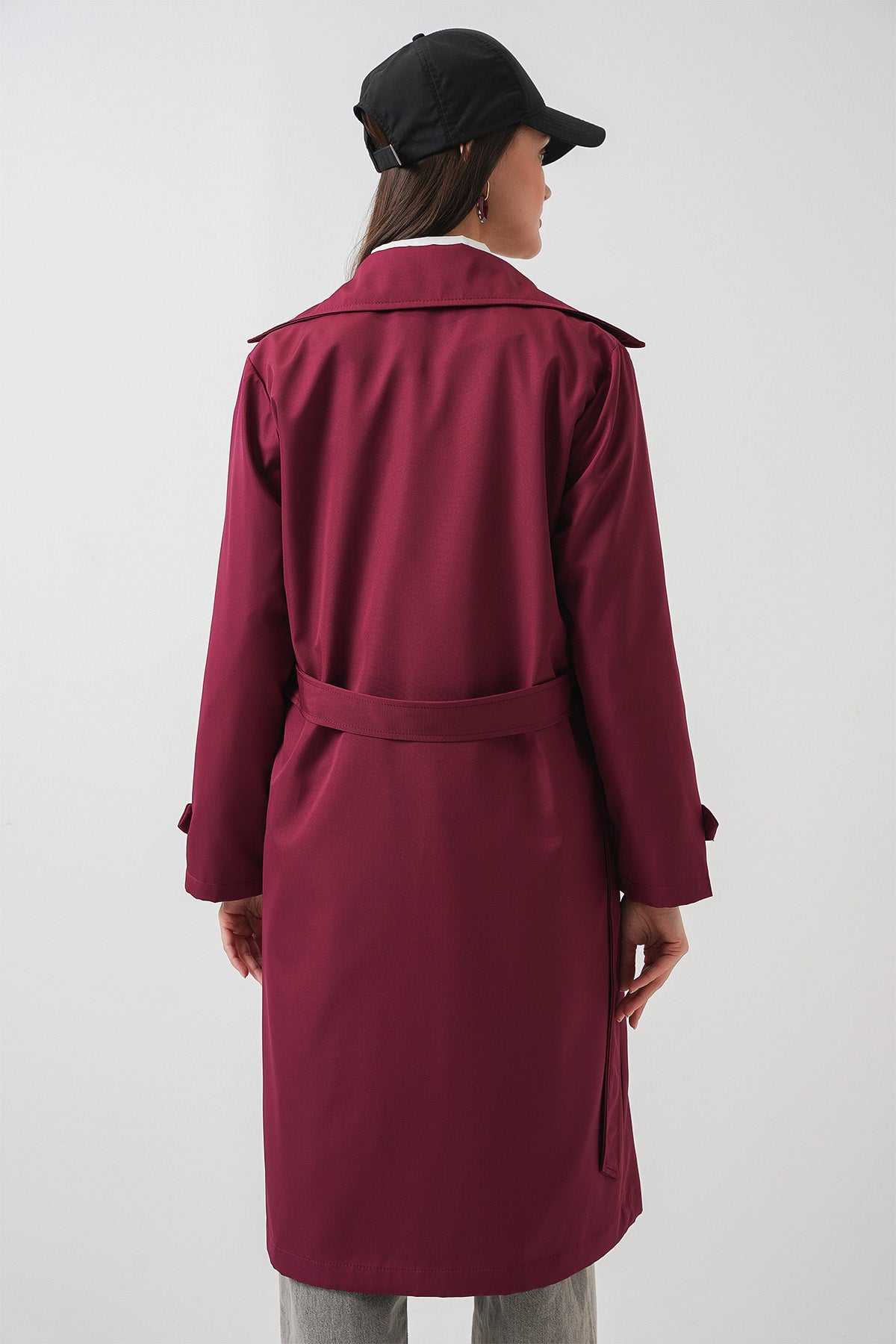 5918 Double-Breasted Trench Coat - Burgundy