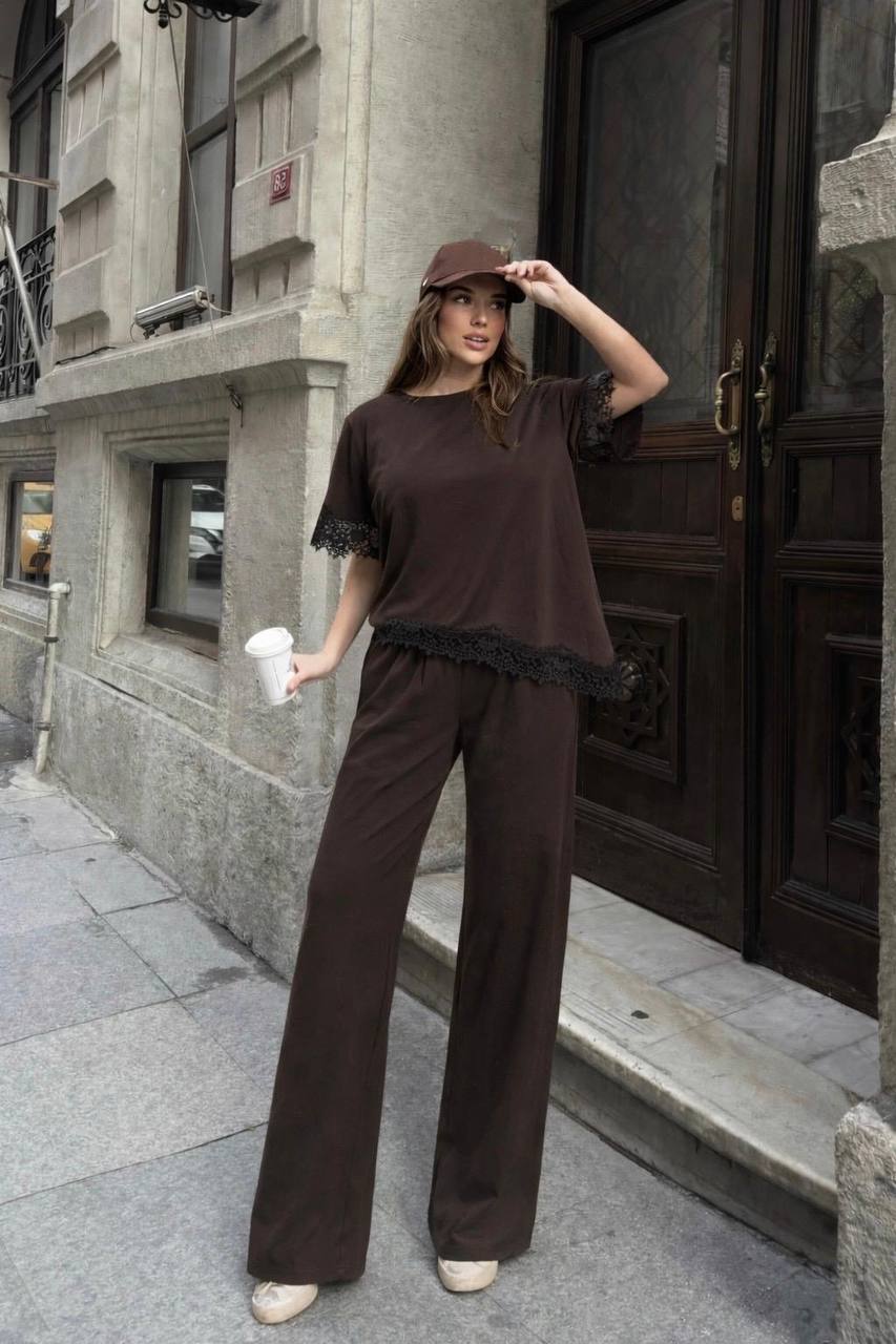 Lace Detail Oysho Set - Brown
