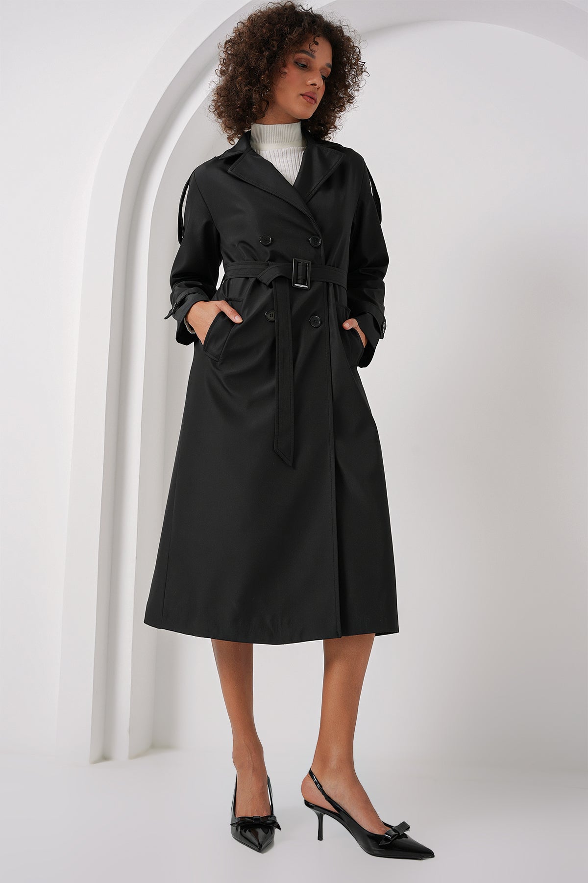 Trench lung 5941 cu două nasturi - Negru