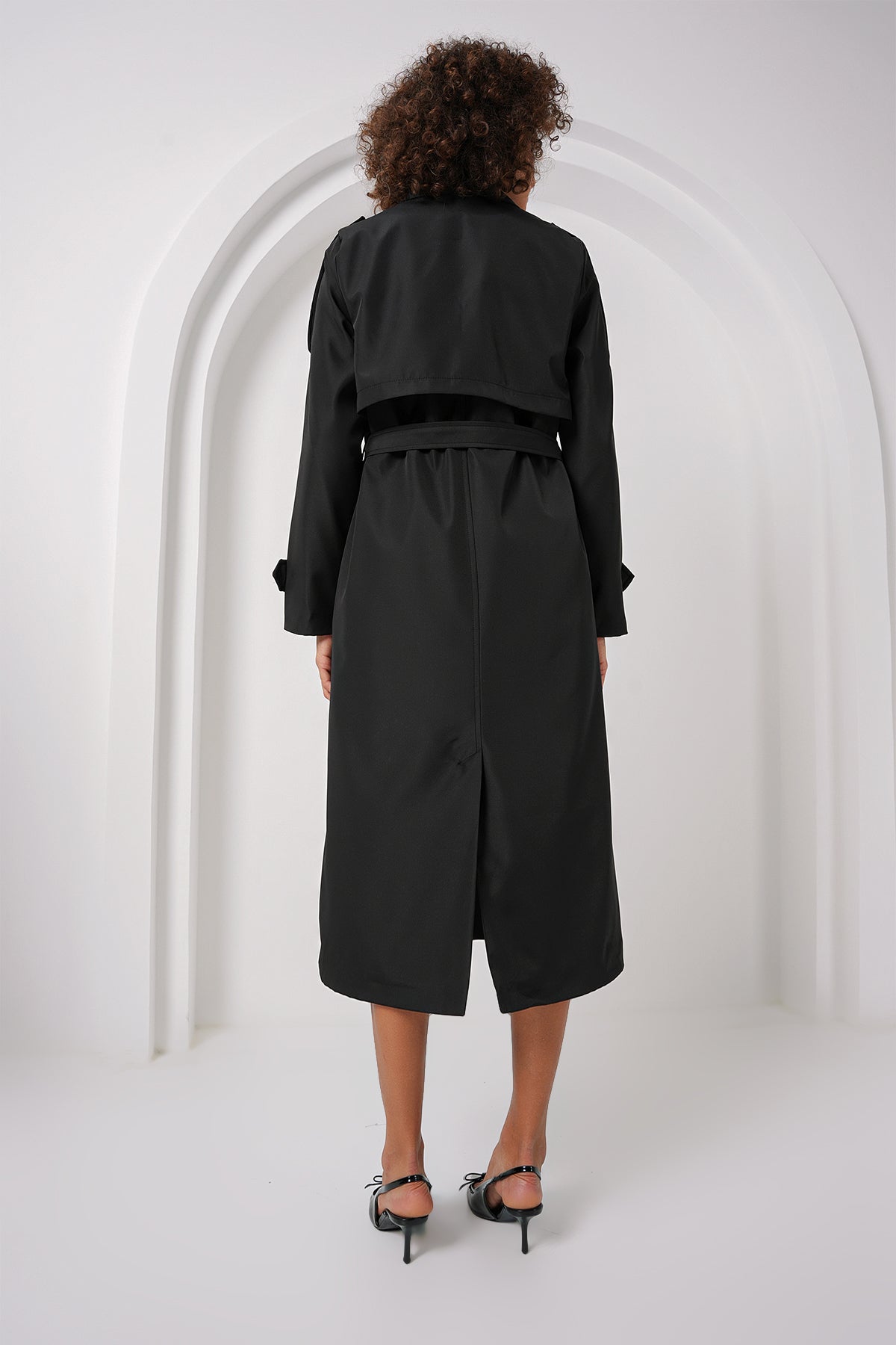 Trench lung 5941 cu două nasturi - Negru