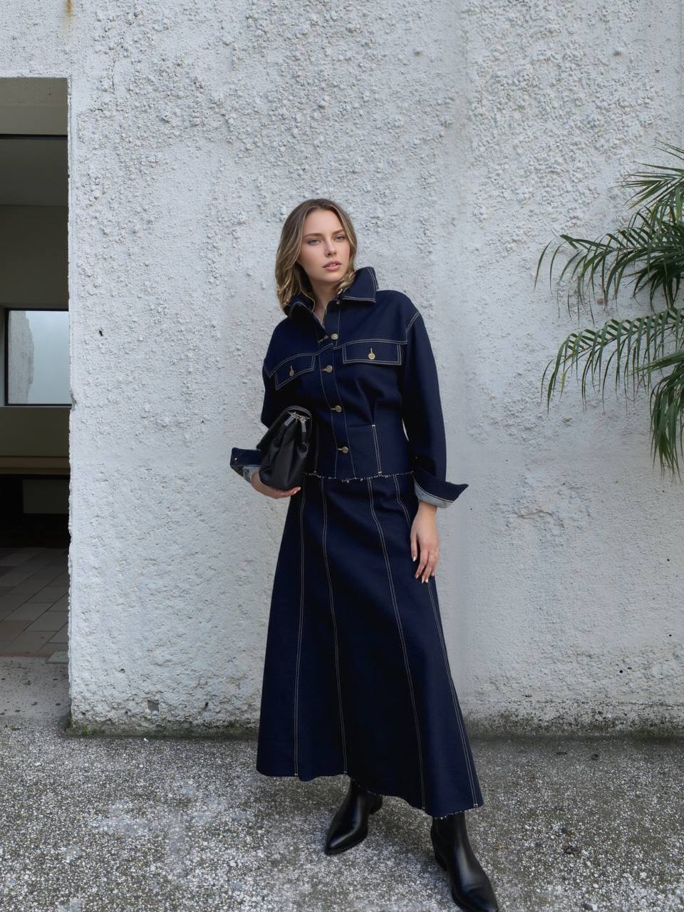 Set fustă și jachetă din denim 1800 - bleumarin