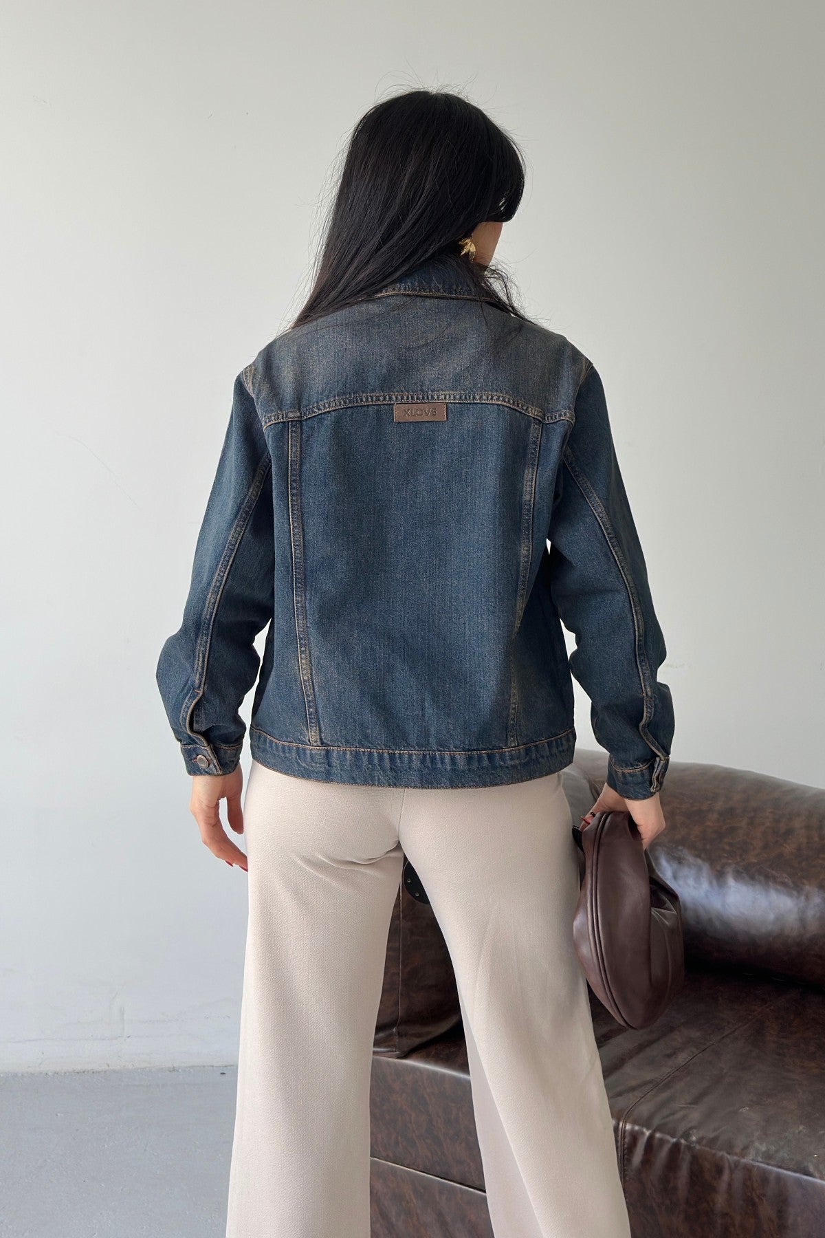 Jachetă Denim cu Guler Clasic, Buzunare și Butoane 6081