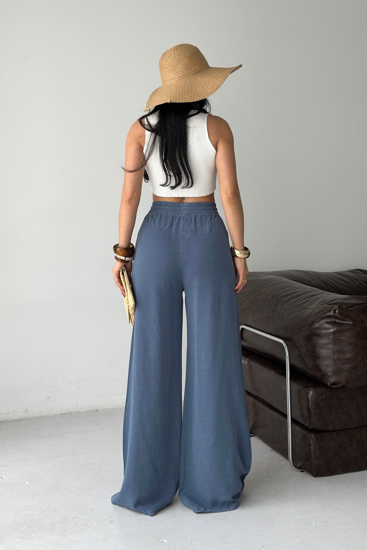 Pantaloni Palazzo cu Talie Elastica HS708