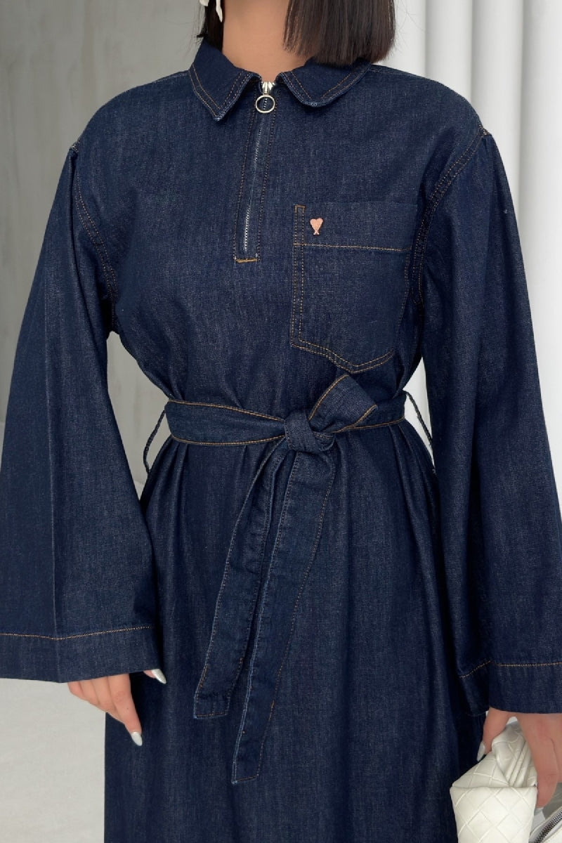 Rochie Denim Lunga cu Curea 3035
