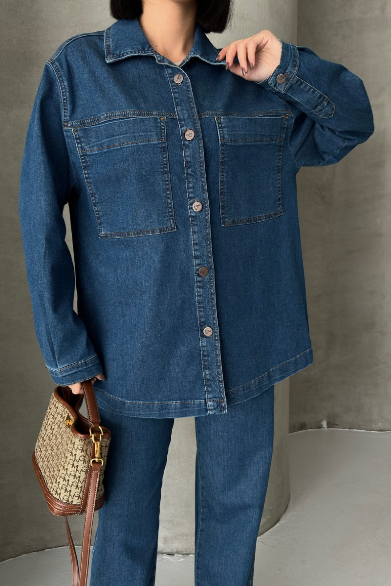 Cămașă Denim cu Buzunare 6097