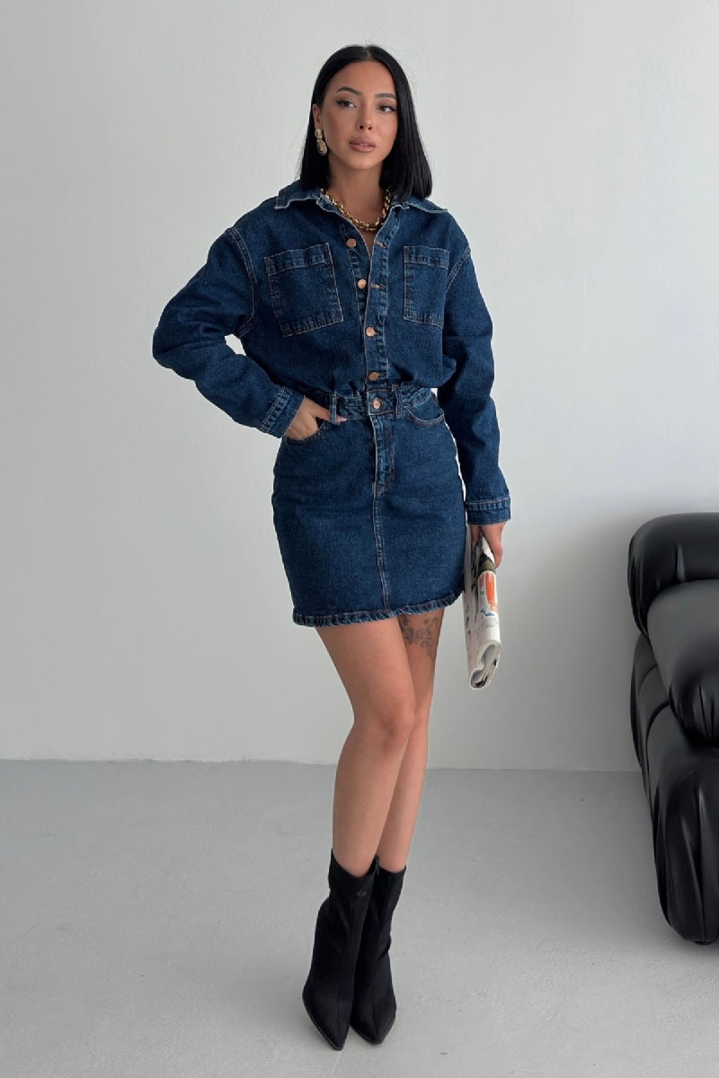 Rochie Denim Mini cu Nasturi 3027