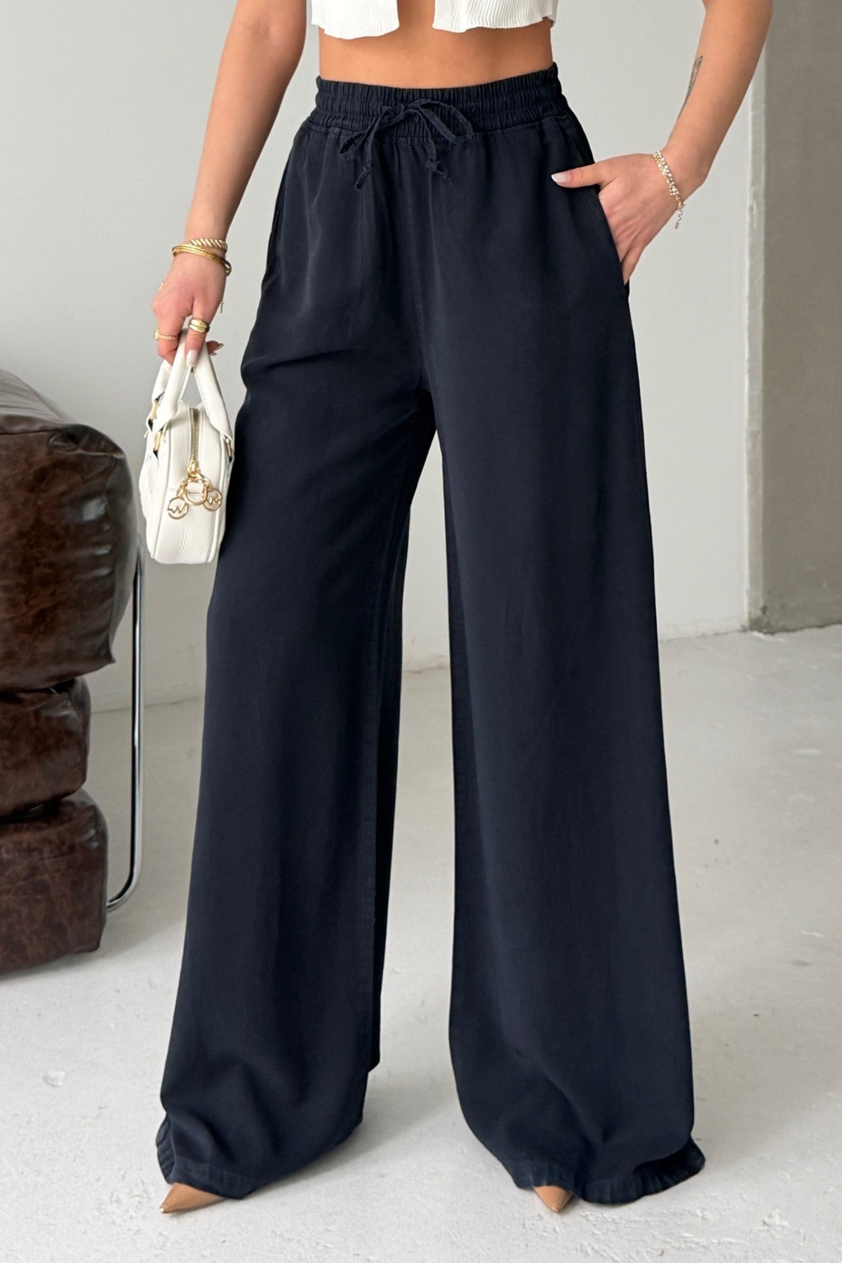 Pantaloni Palazzo cu Talie Elastica HS708