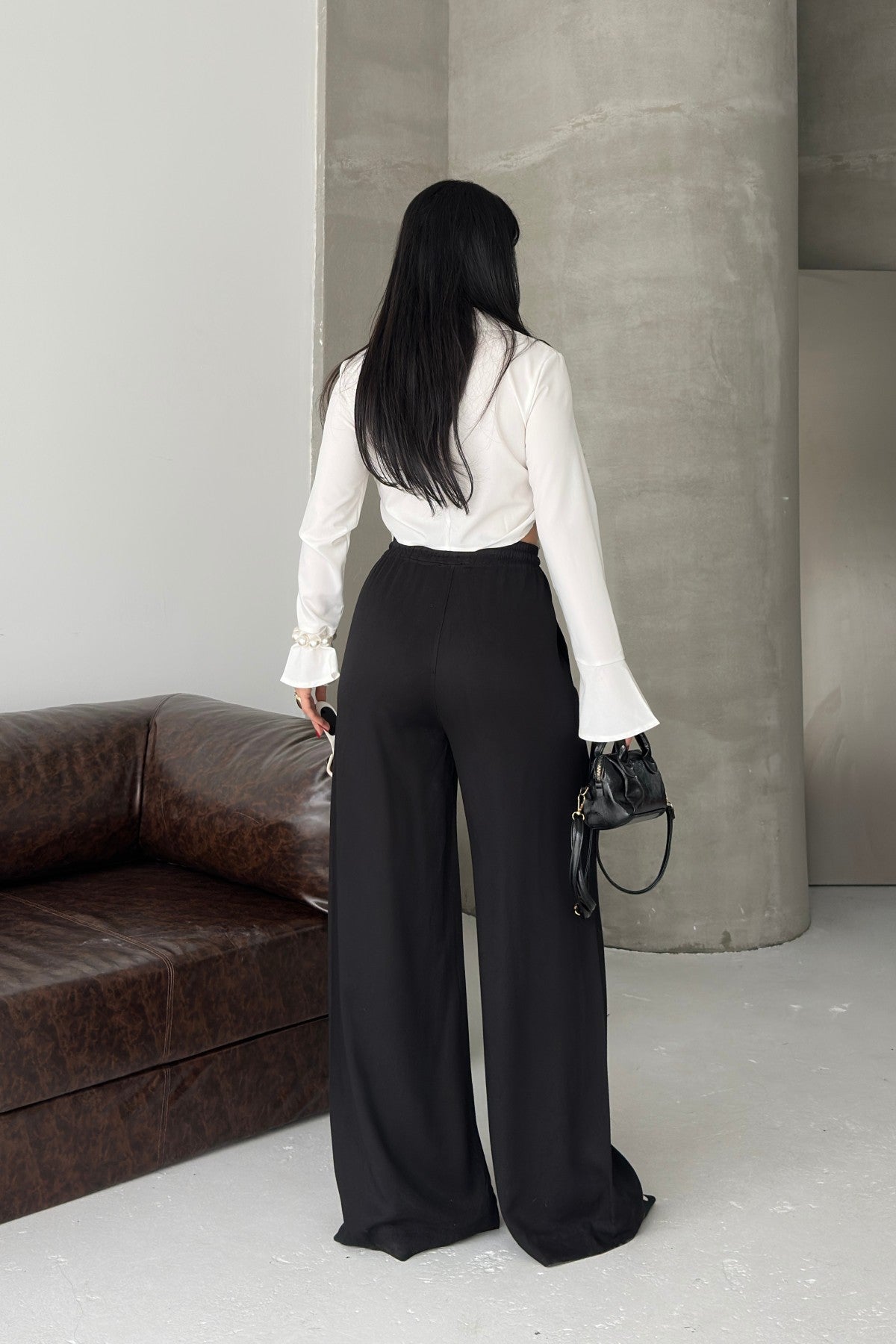 Pantaloni Palazzo cu Talie Elastică 7150