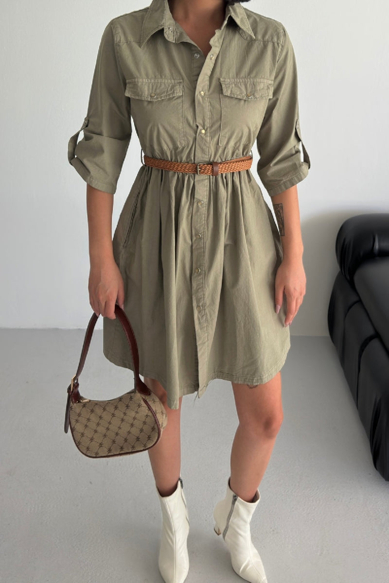 Rochie Denim Scurta cu Detaliu Plegat 3040