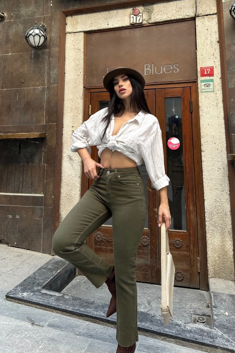 Pantaloni Denim Mom Fit cu Crac fara Cusaturi 764
