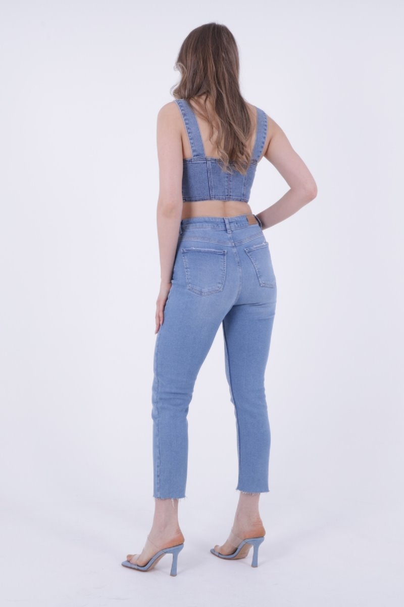 Pantaloni Denim Mom Fit cu Crac fara Cusaturi 764