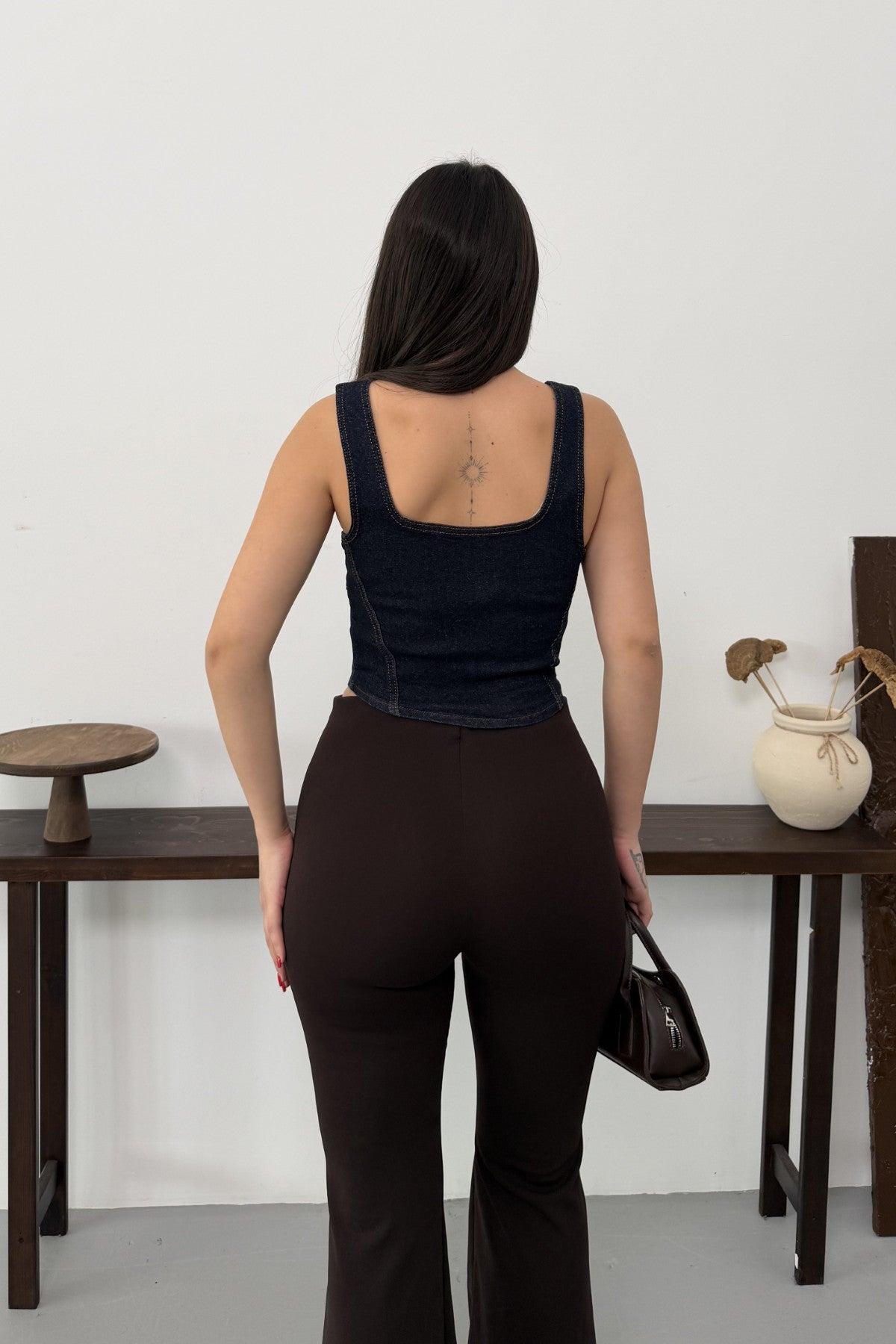 Fermuarlı Denim Büstiyer 411