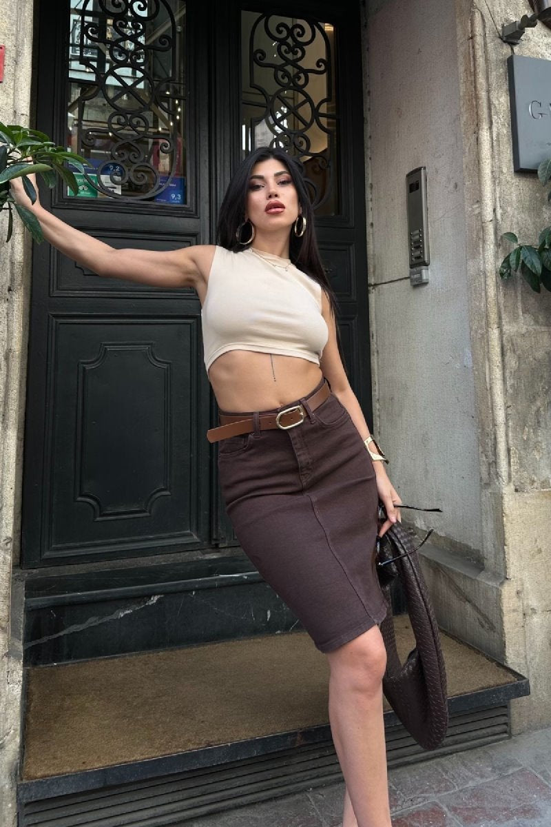 Fustă Denim Lungime Medie 1039
