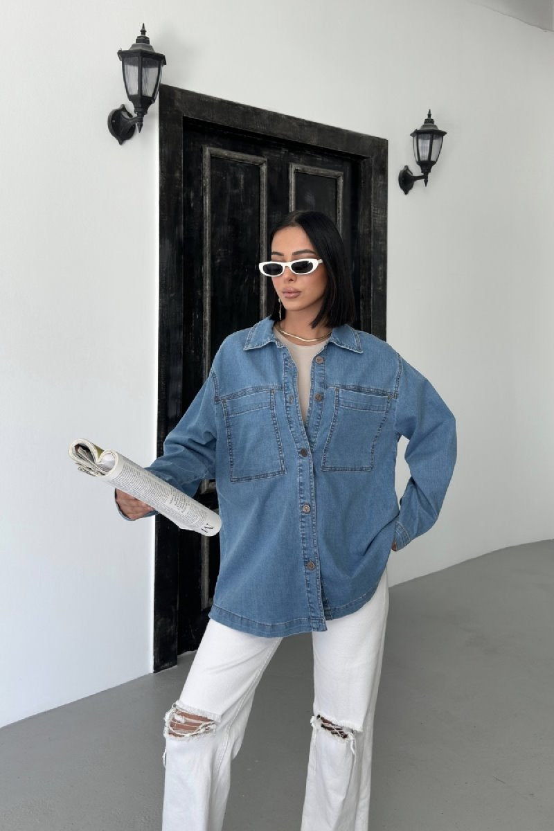 Cămașă Denim cu Buzunare 6097