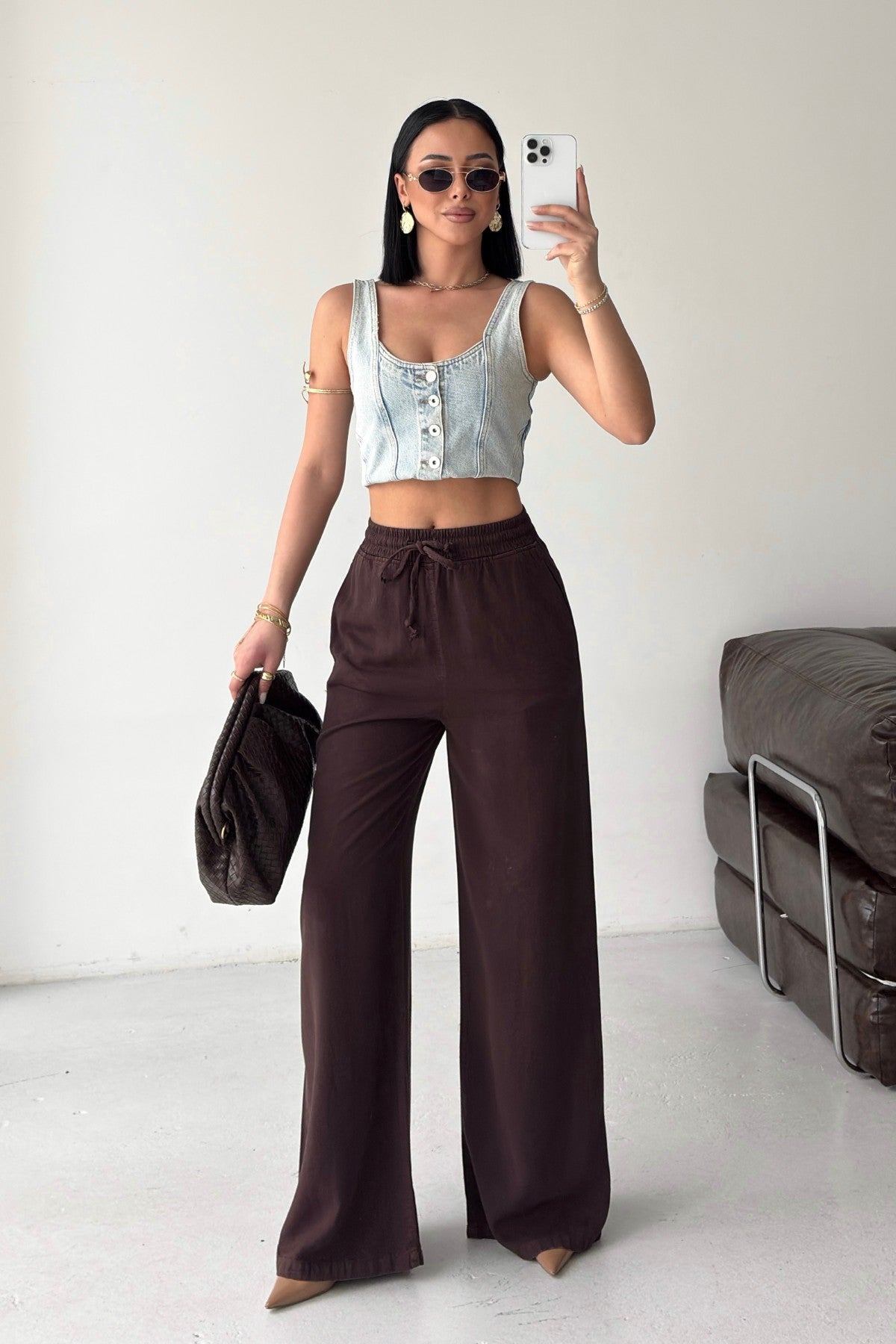 Pantaloni Palazzo cu Talie Elastica HS708