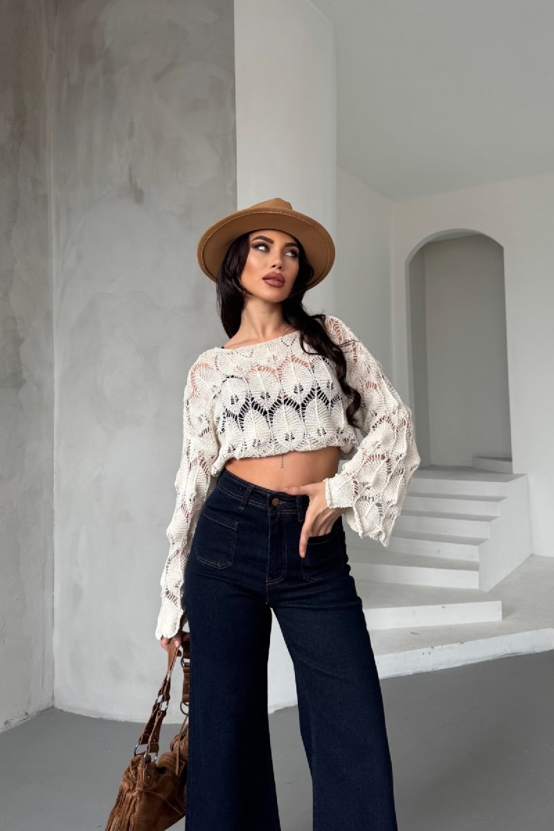 Pantalon Denim Detaliu cu Buzunar Fata 7079