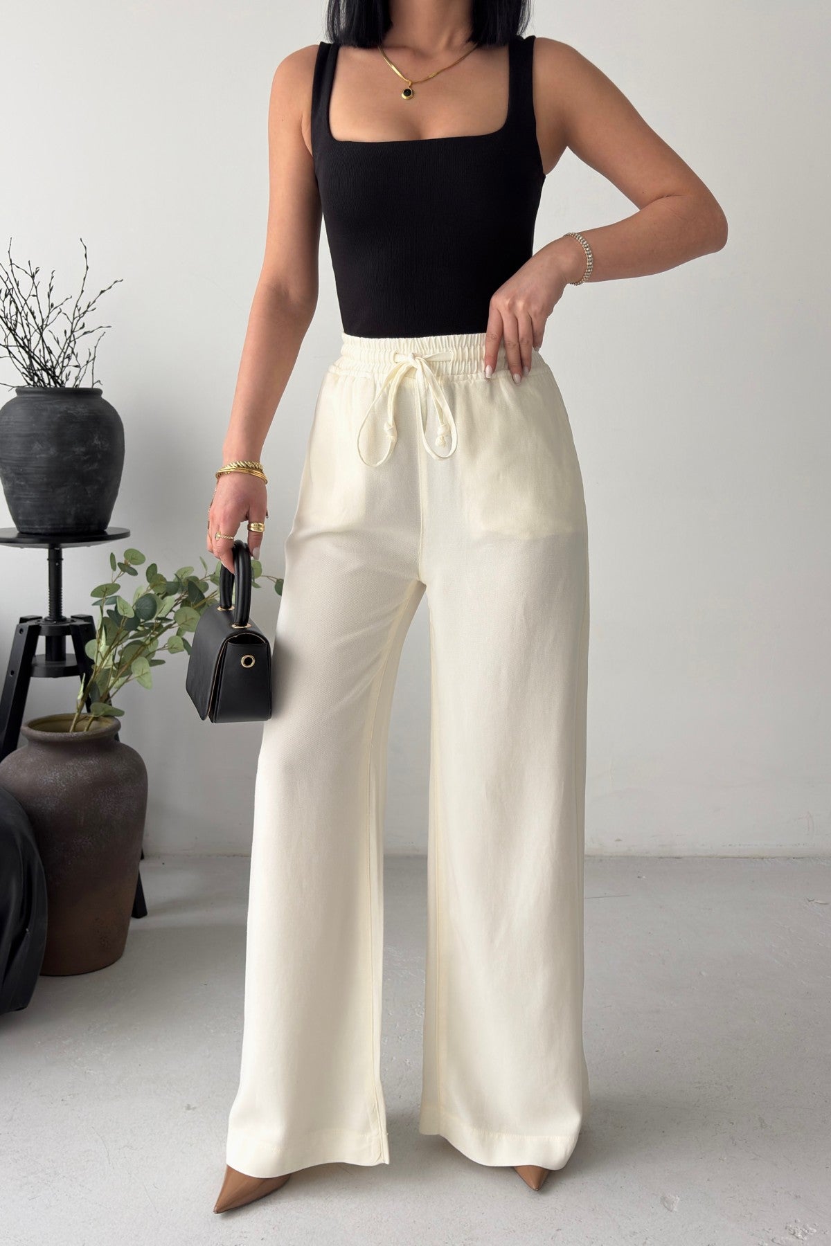 Pantaloni Palazzo cu Talie Elastică 7150