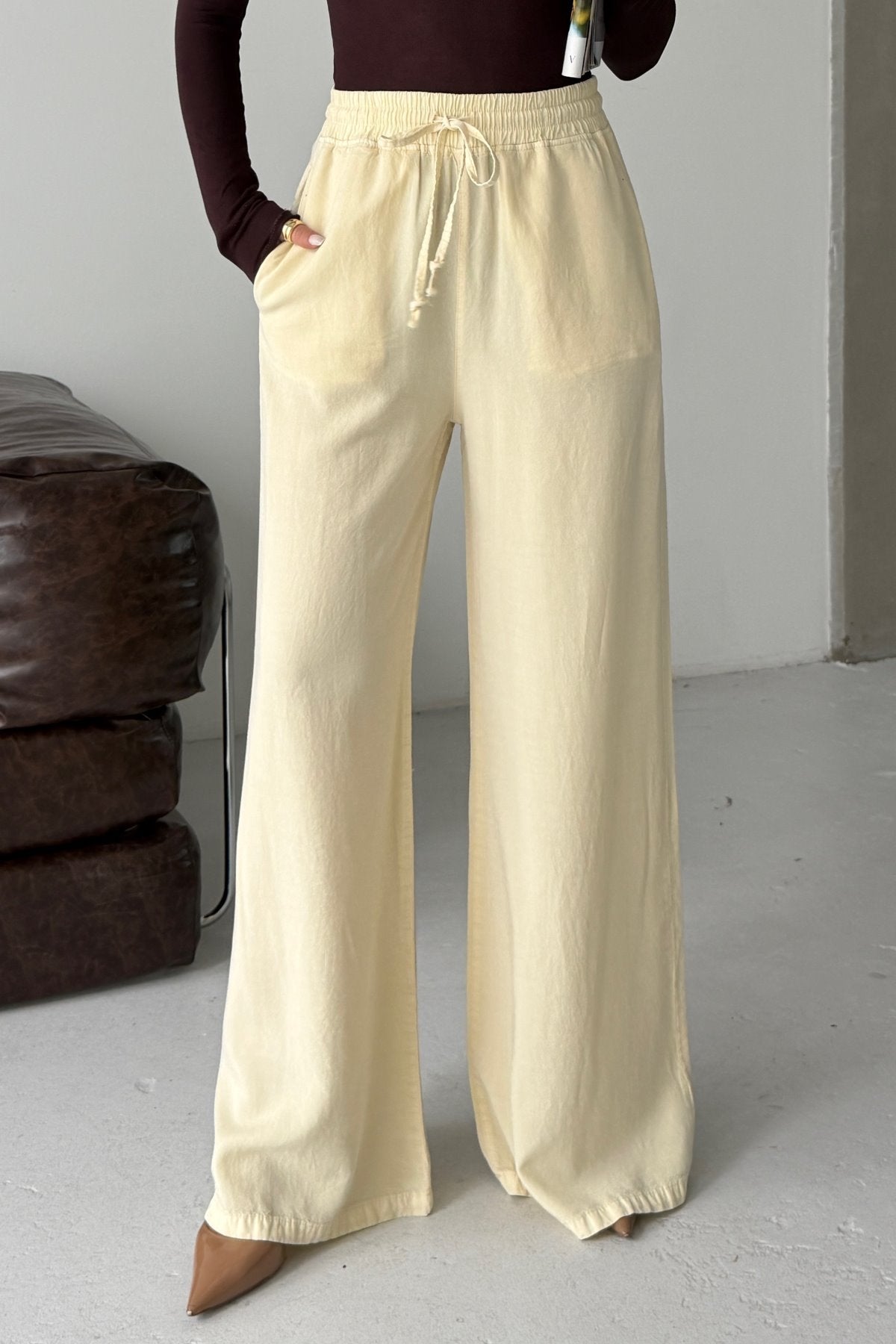 Pantaloni Palazzo cu Talie Elastica HS708