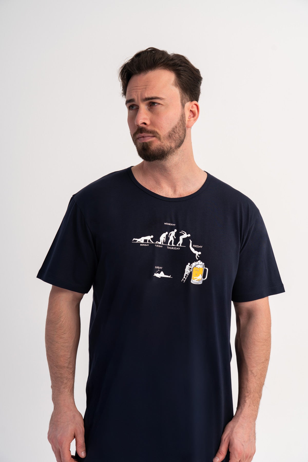 TUNICĂ BĂRBĂTEASCĂ P.SUPREM XXL FOARTE MARE, CU GULER ROTUND, MÂNECĂ SCURTĂ - ALBASTRU MARIN