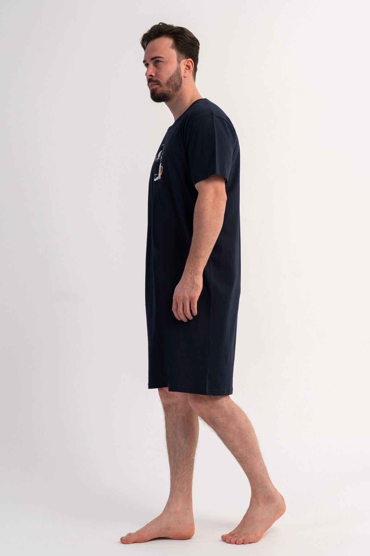 TUNICĂ BĂRBĂTEASCĂ P.SUPREM XXL FOARTE MARE, CU GULER ROTUND, MÂNECĂ SCURTĂ - ALBASTRU MARIN