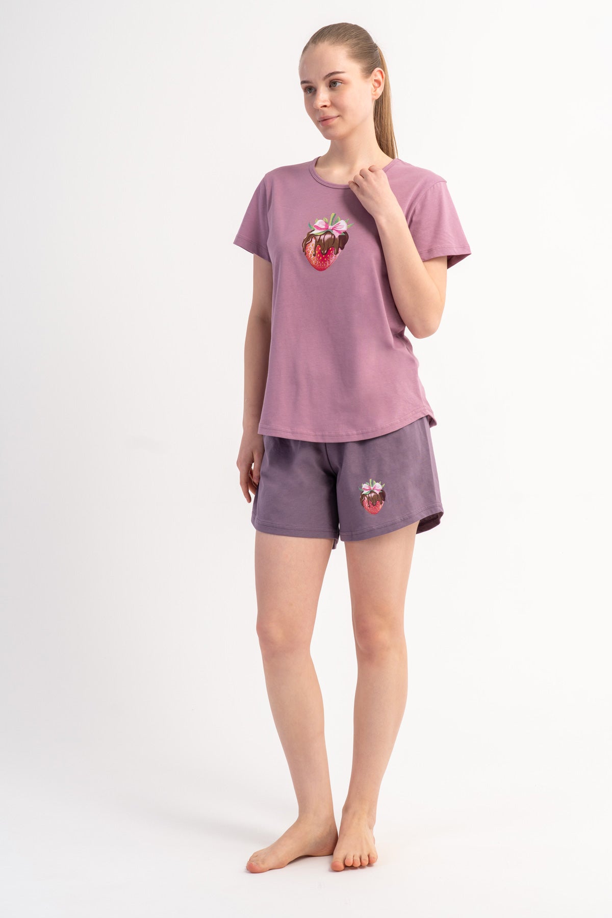 SET FEMEI P.SUPREM Guler rotund Mâneci scurte Tiv oval Pantaloni scurți - LILAC