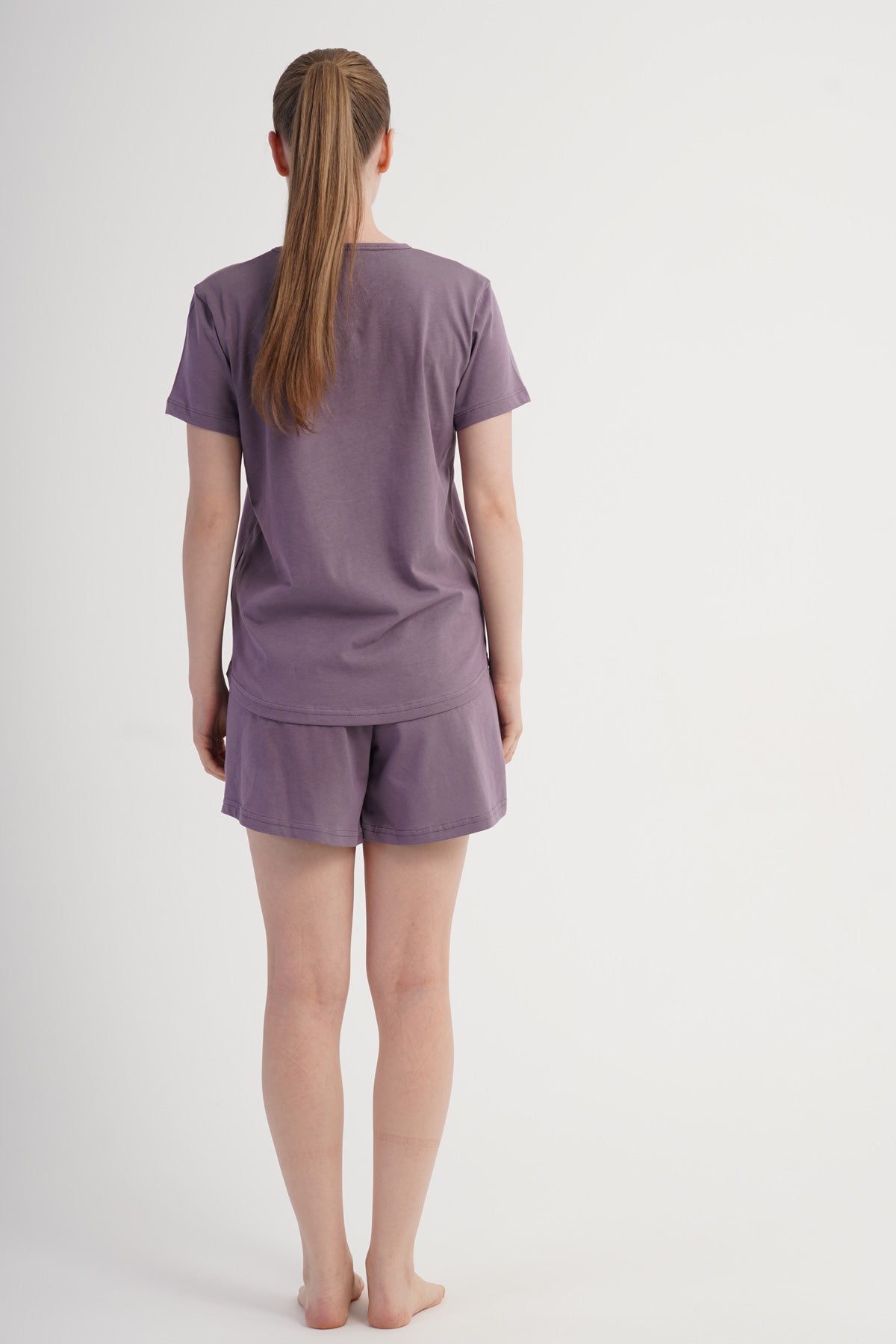 SET DE PANTALONI SCURȚI CU FUSTĂ OVALĂ, MÂNECĂ SCURTĂ, DE FEMEI, CU GULER ROTUND, P.SUPREM - VIOLET