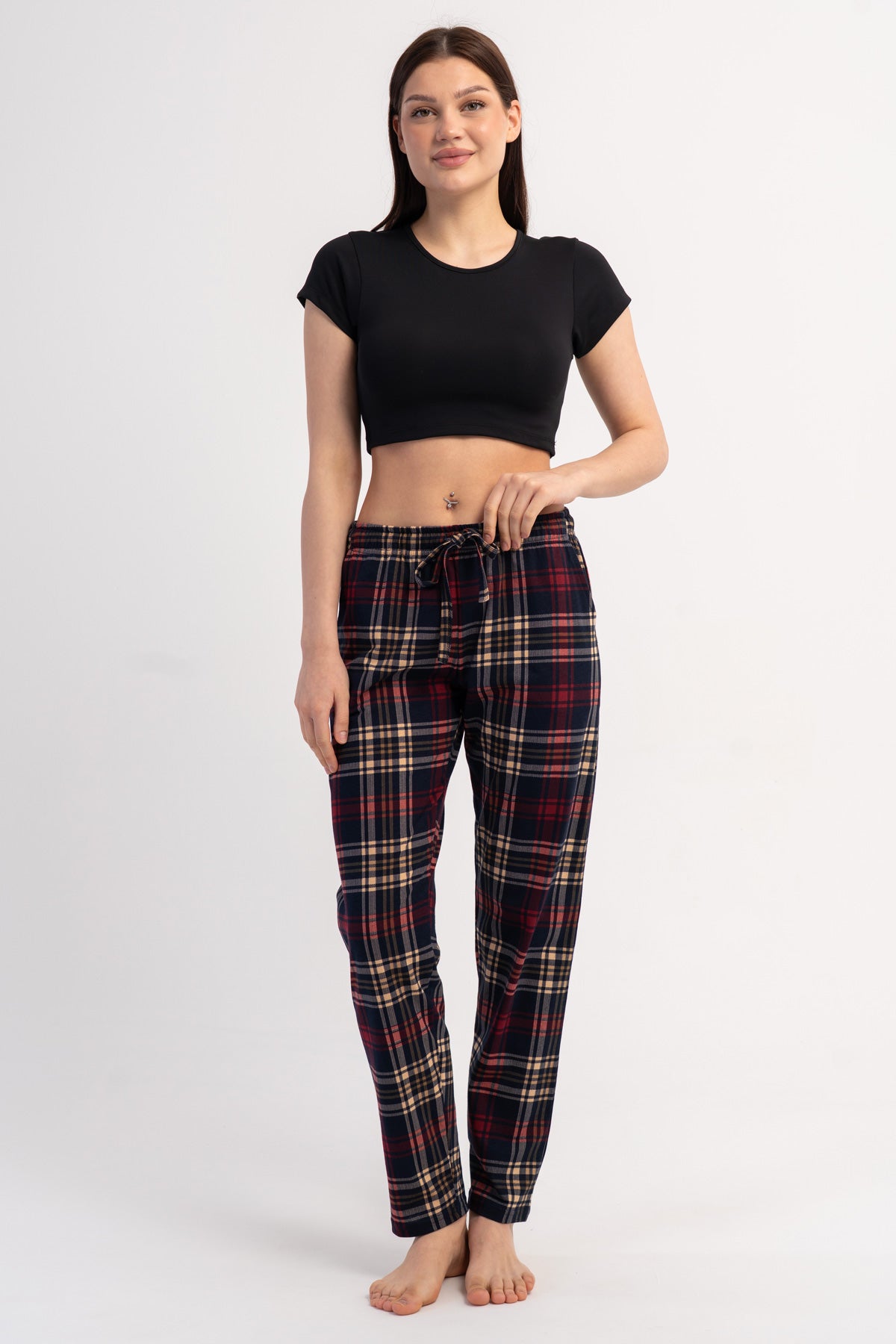 PANTALONI DE PIJAMALE DE DAMĂ P.SUPREM CU BUZUNARE, SINGURI - ALBASTRU MARIN