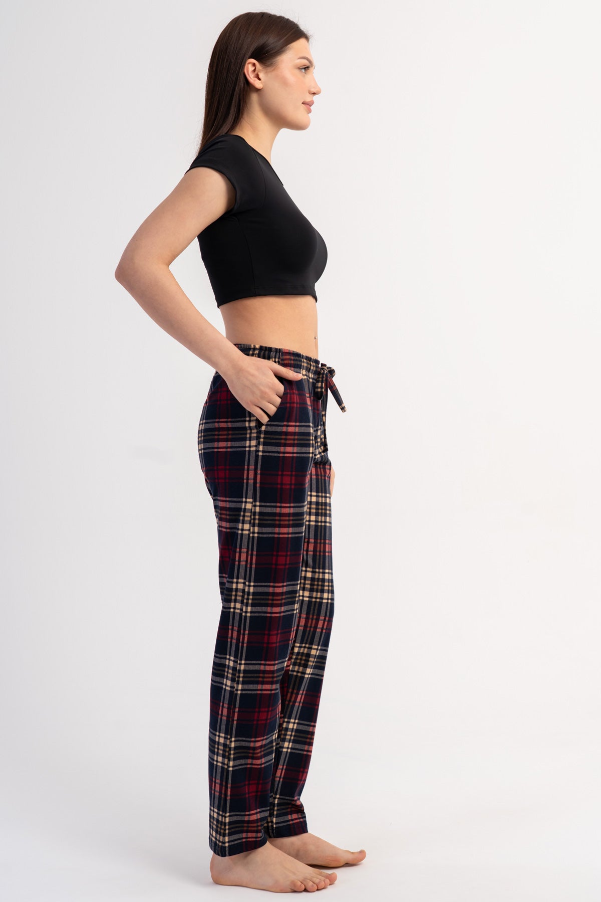 PANTALONI DE PIJAMALE DE DAMĂ P.SUPREM CU BUZUNARE, SINGURI - ALBASTRU MARIN