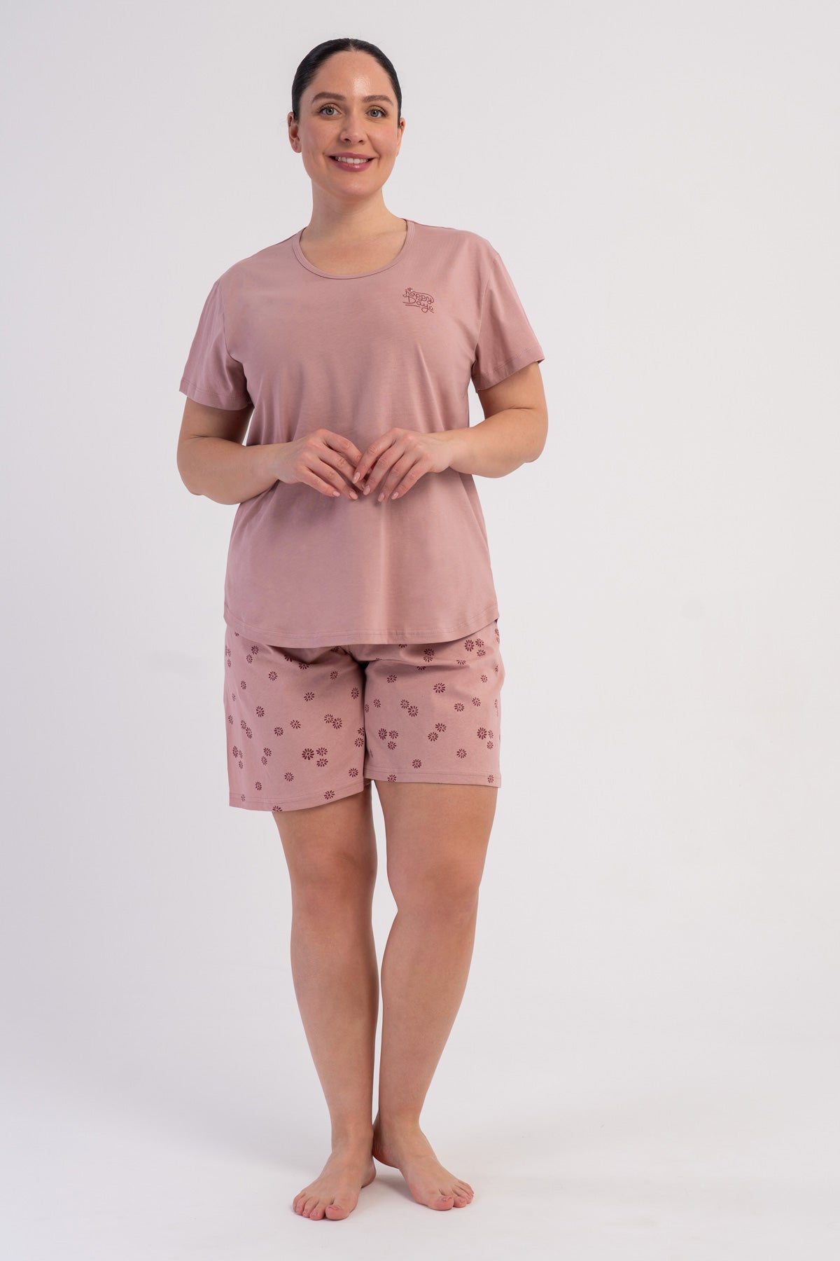 SET ȘORT DE DAMĂ OVAL, CU GÂT ROTUND, MÂNECĂ SCURTĂ, P.SUPREM XXL - ROZ