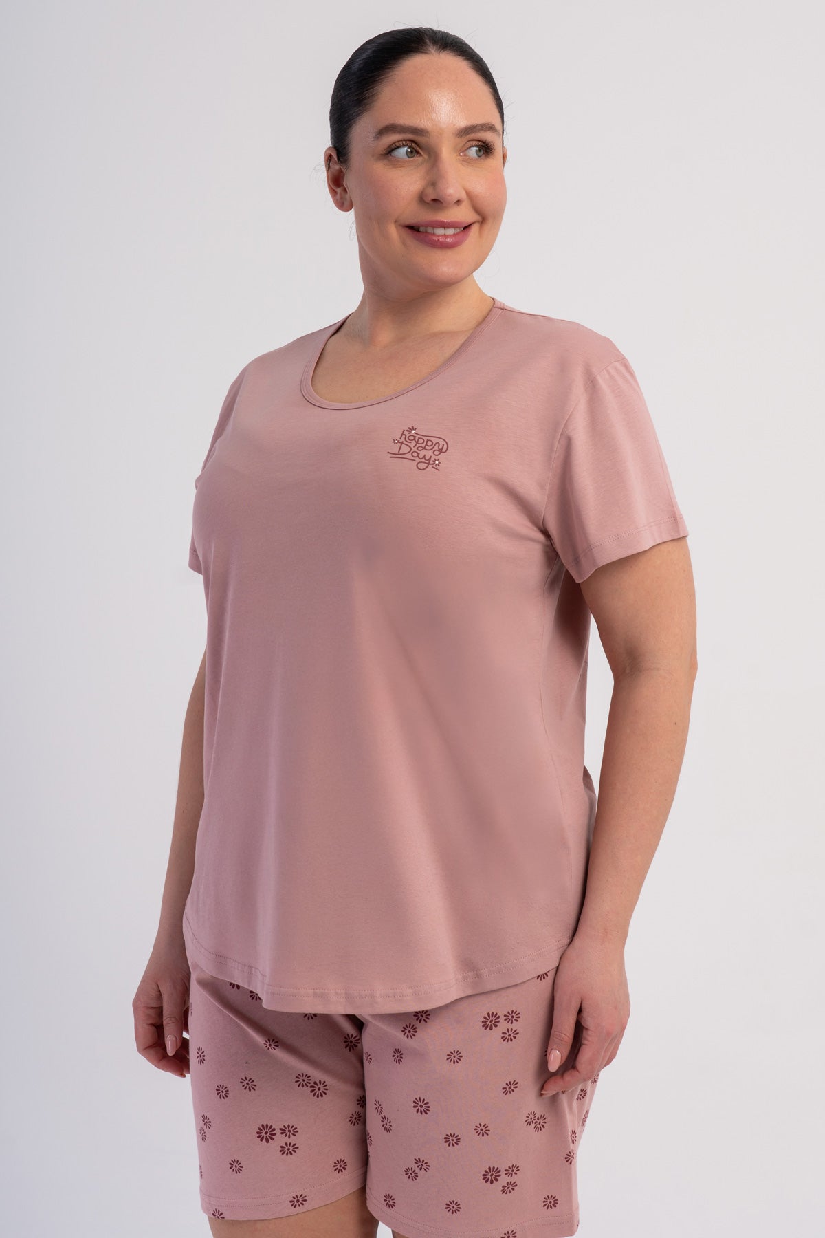 SET ȘORT DE DAMĂ OVAL, CU GÂT ROTUND, MÂNECĂ SCURTĂ, P.SUPREM XXL - ROZ