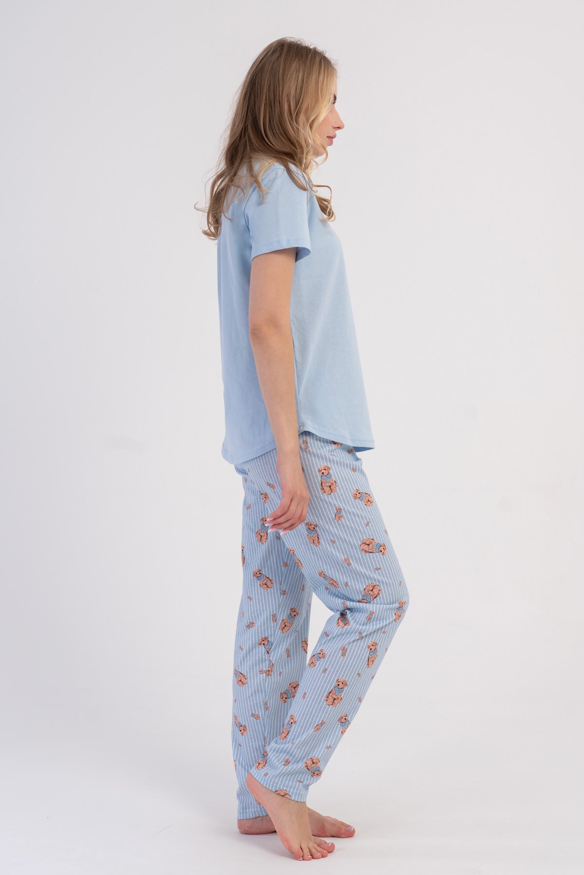 KADIN P.SUPREM O YAKA KISA KOL ETEGI OVAL PIJAMA TAKIM - MAVI