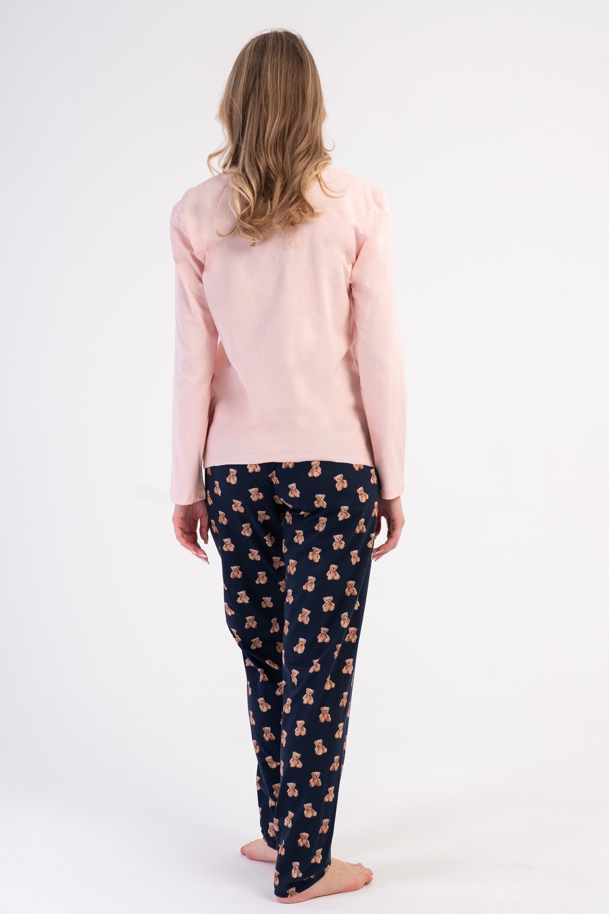 Kadın Penye Süprem O Yaka Uzun Kol Eteği Oval Pijama Takım - Pembe