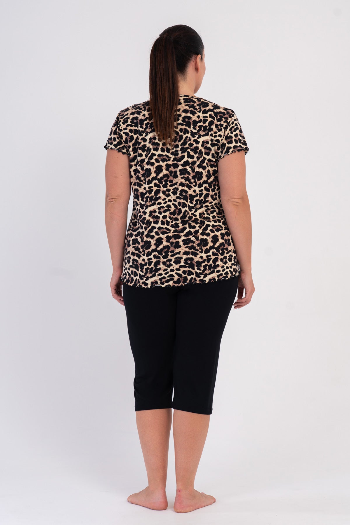 FEMEIE LYC VISCON XXL Guler BICICLETĂ CU FUNDIȚĂ ȘI BIJUTERII MÂNECĂ SCURTĂ CU ȘLIȚ OVAL CAPRI SET - LEOPARD