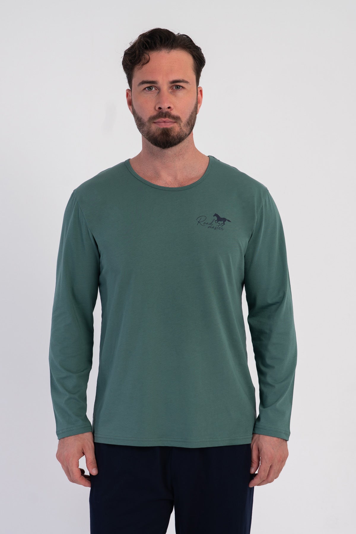 Pijama bărbați, XXL, guler rotund, mânecă lungă, cu buzunar, K.VERDE