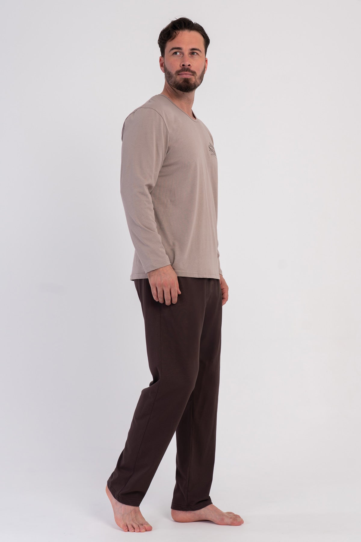 Pijama bărbătească XXL, cu mânecă lungă și guler rotund, cu buzunar, P.SUPREM, CULOARE FUME